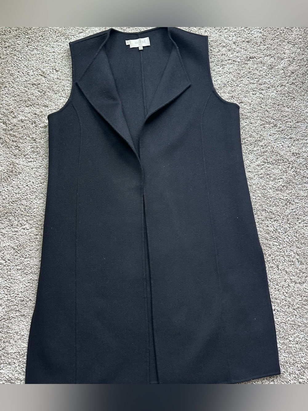 Hobbs London Black Wool Cape Vest Coat Jacket Size US 10 UK 14 Sleeveless Tunic